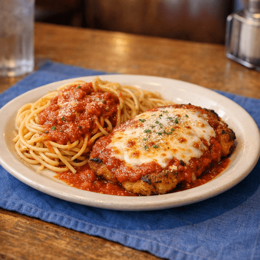 Chicken Parmigiana with Spaghetti
