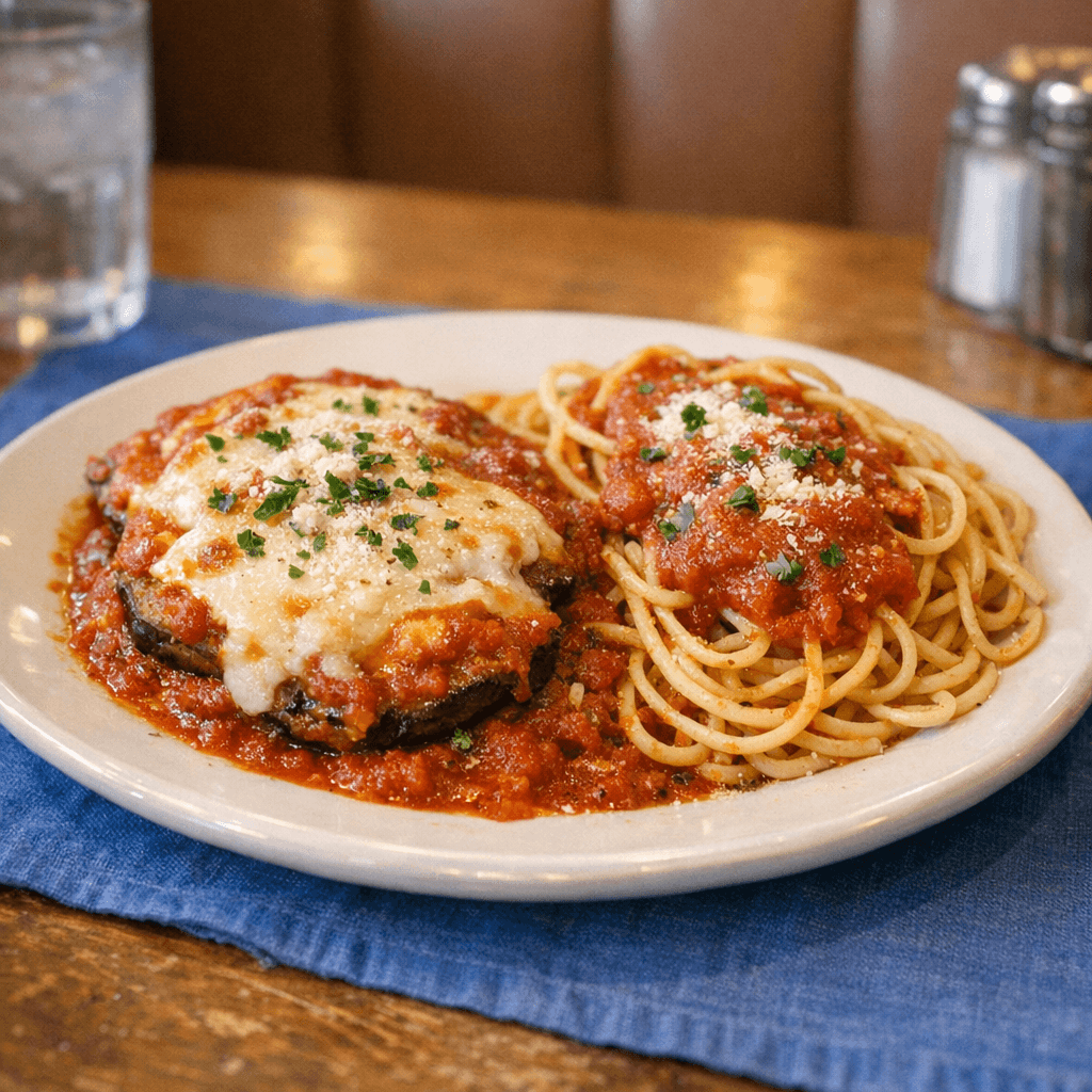 Eggplant Parmigiana with Spaghetti