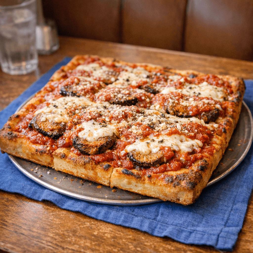 Sicilian Eggplant Parmigiana Pizza